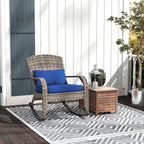 Outdoor Wicker Adirondack Rocking Chair with High Back & Seat Cushion