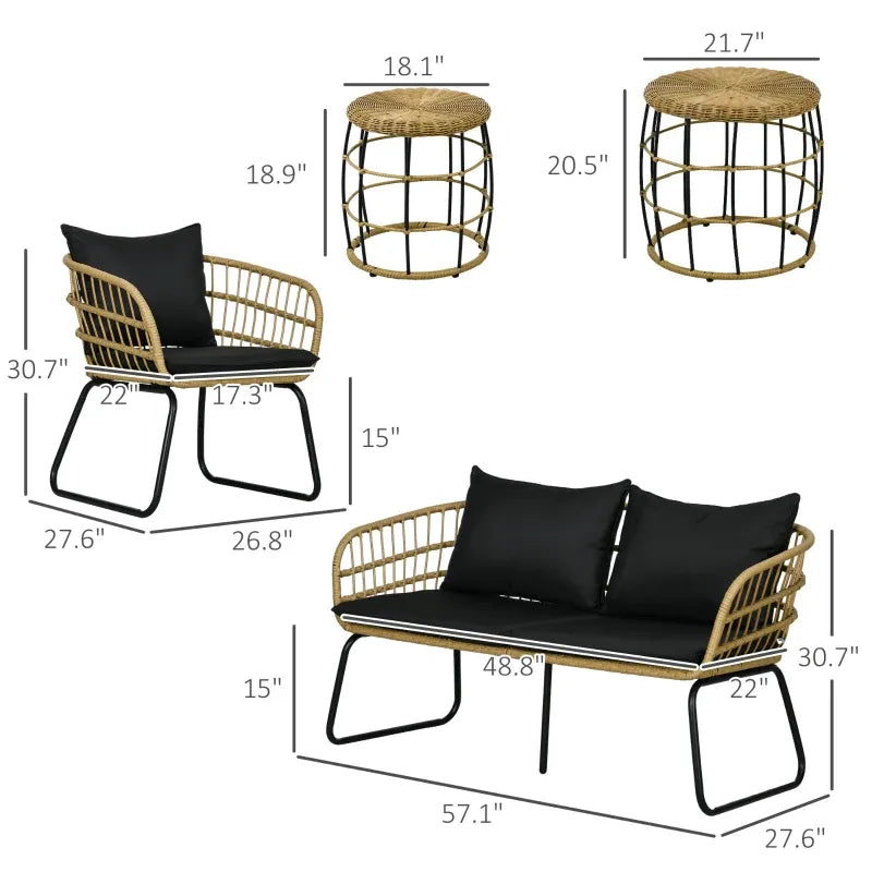 5 Piece Rattan Outdoor Conversation Set