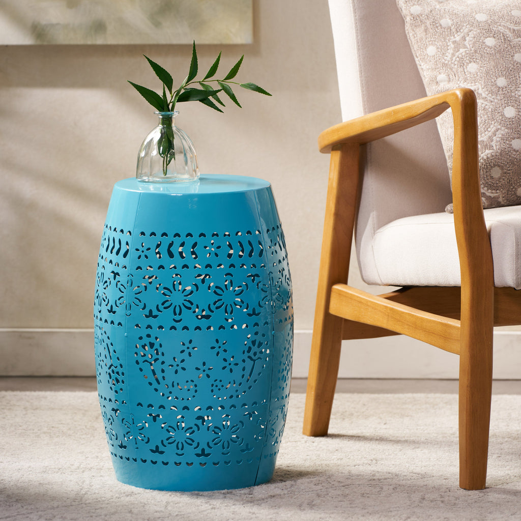 Ruby Outdoor Metal Lace Cutout Accent Table