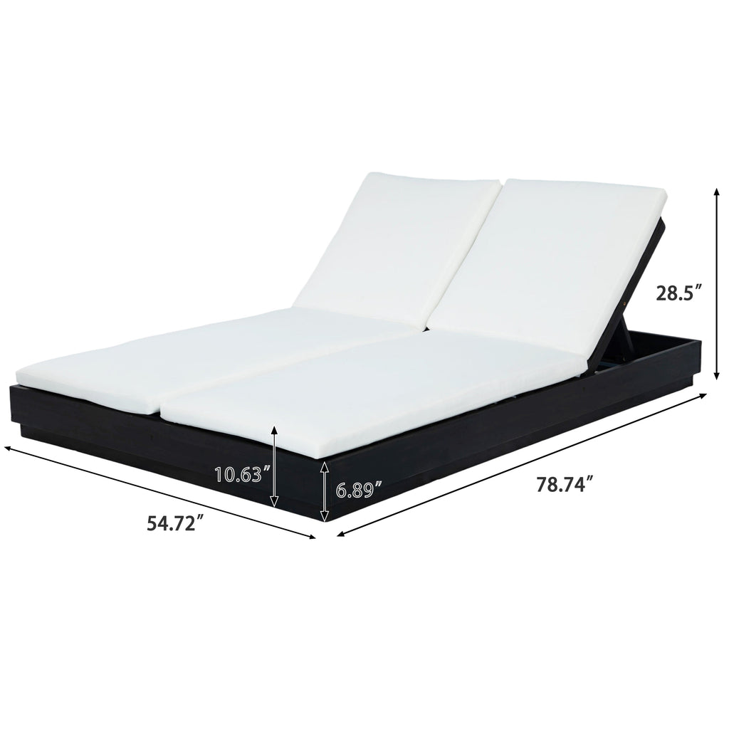Adjustable Acacia Wood Low-Profile Double Sunlounge with Cushion