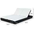 Adjustable Acacia Wood Low-Profile Double Sunlounge with Cushion