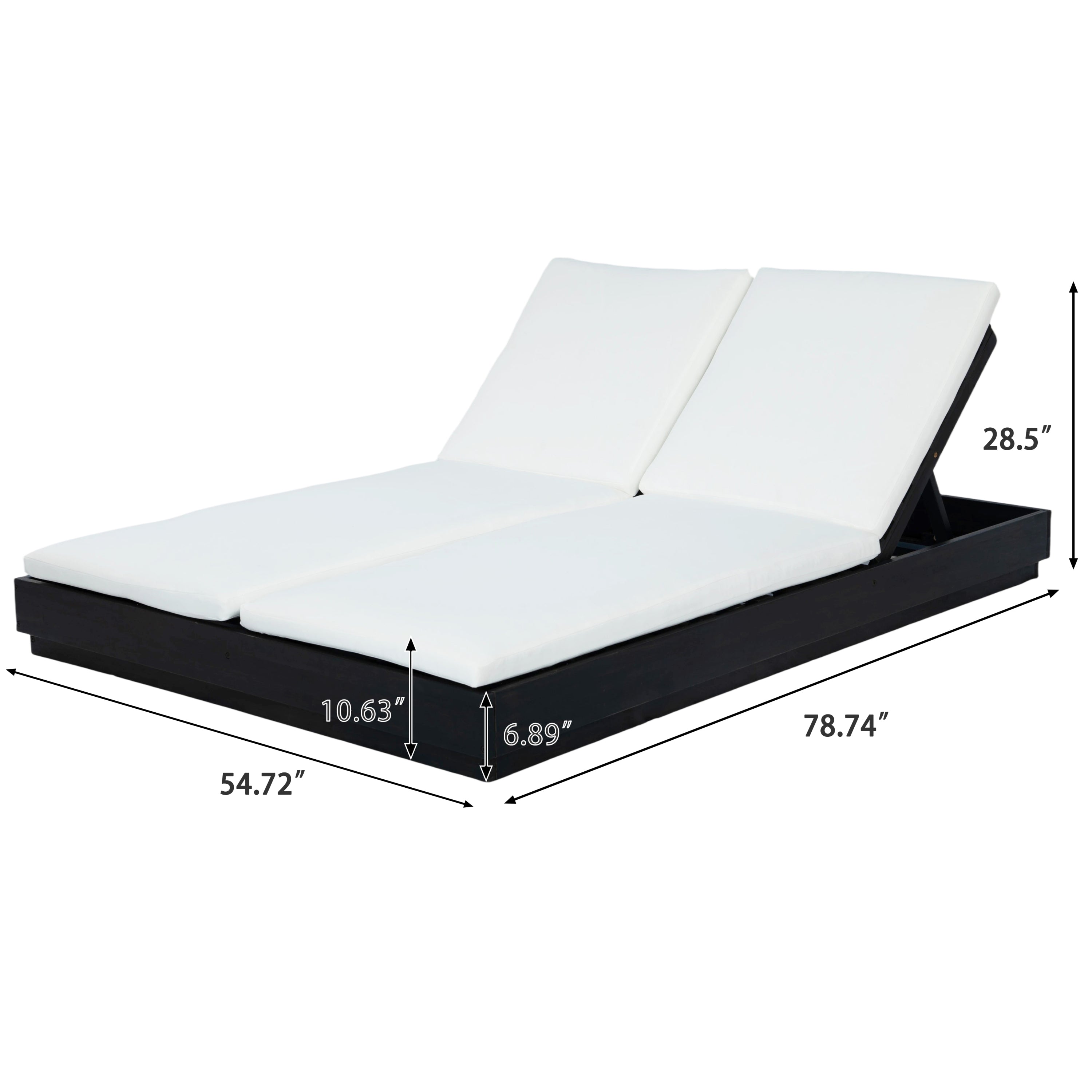 Adjustable Acacia Wood Low-Profile Double Sunlounge with Cushion