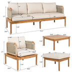 Isola Outdoor 5 Piece Acacia Wood and Rope Patio Sofa Set