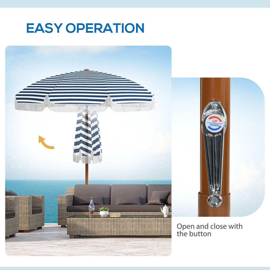 7' Nautical Stripe & Fringe Outdoor Patio Umbrella with Tilt