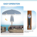 7' Nautical Stripe & Fringe Outdoor Patio Umbrella with Tilt