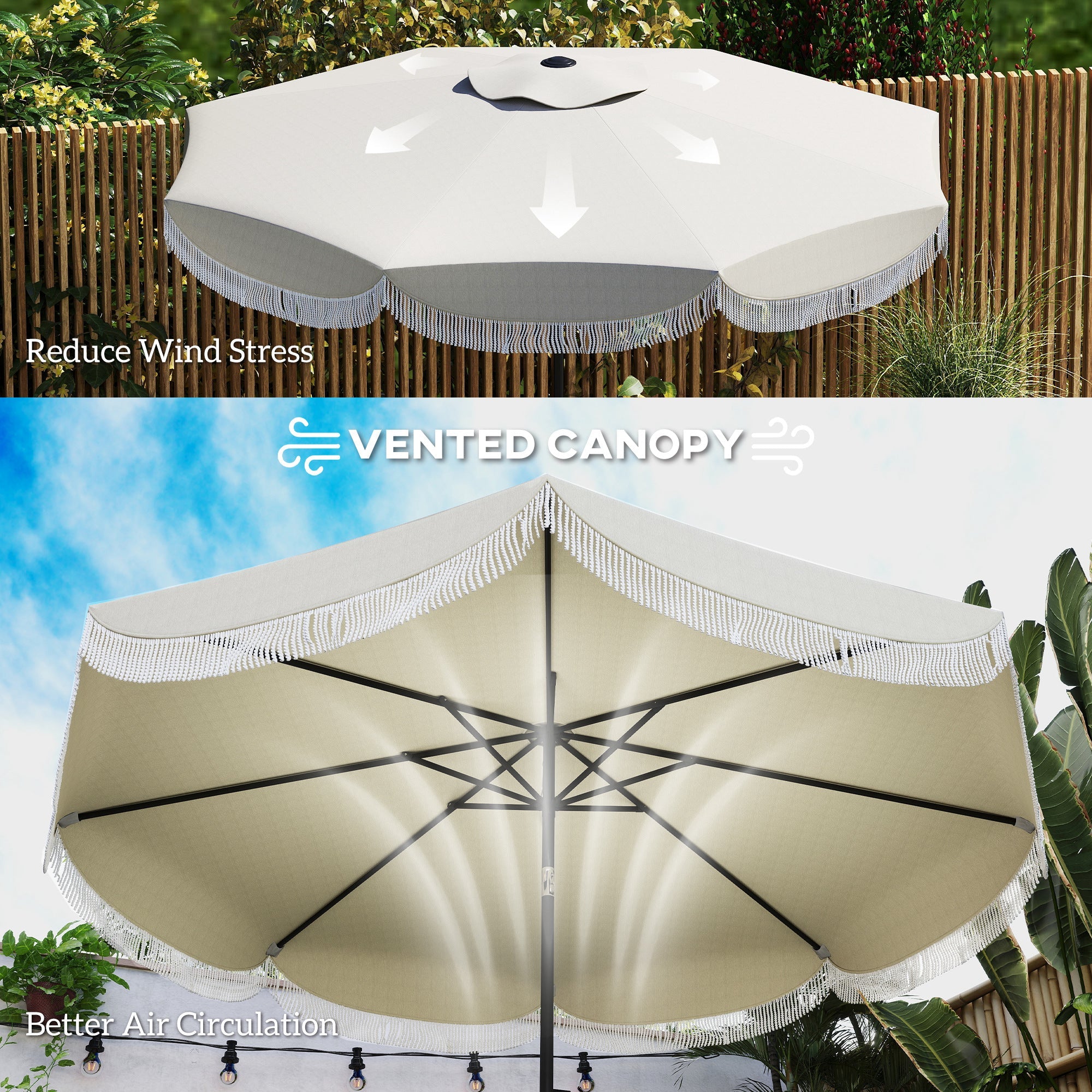 Allegra Scalloped Fringe Vented Patio Umbrella