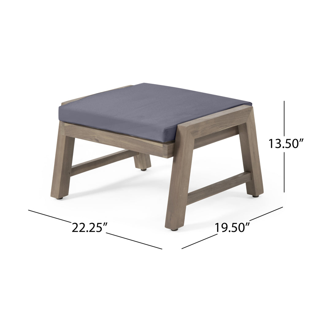 Brixton Acacia Wood Outdoor Ottomans with Cushion, Set of 2
