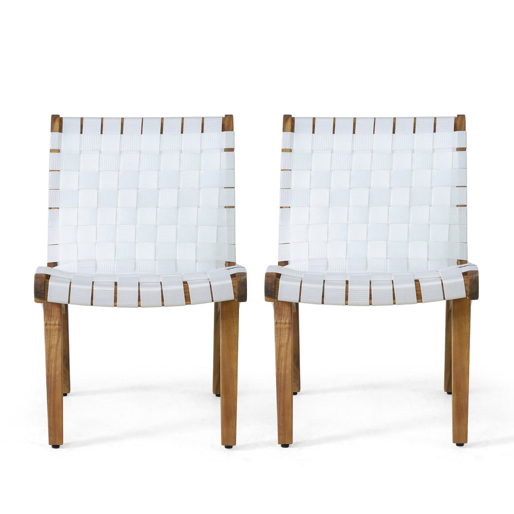 Delights Outdoor Lounge Chair with Rope Weave Design and Wood Frame, Set of 2