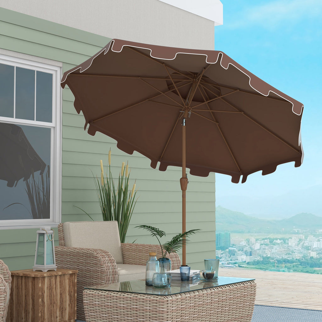 9' Double Top Ruffled Patio Umbrella with Push Button Tilt and Crank