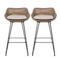 29.25" Outdoor Wicker Bar Stool with Hairpin Legs and Low Back, Set of 2