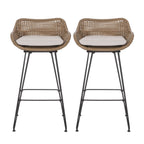 29.25" Outdoor Wicker Bar Stool with Hairpin Legs and Low Back, Set of 2