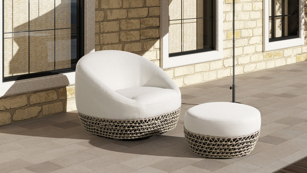 Willow Round Wicker & Upholstered Patio Ottoman