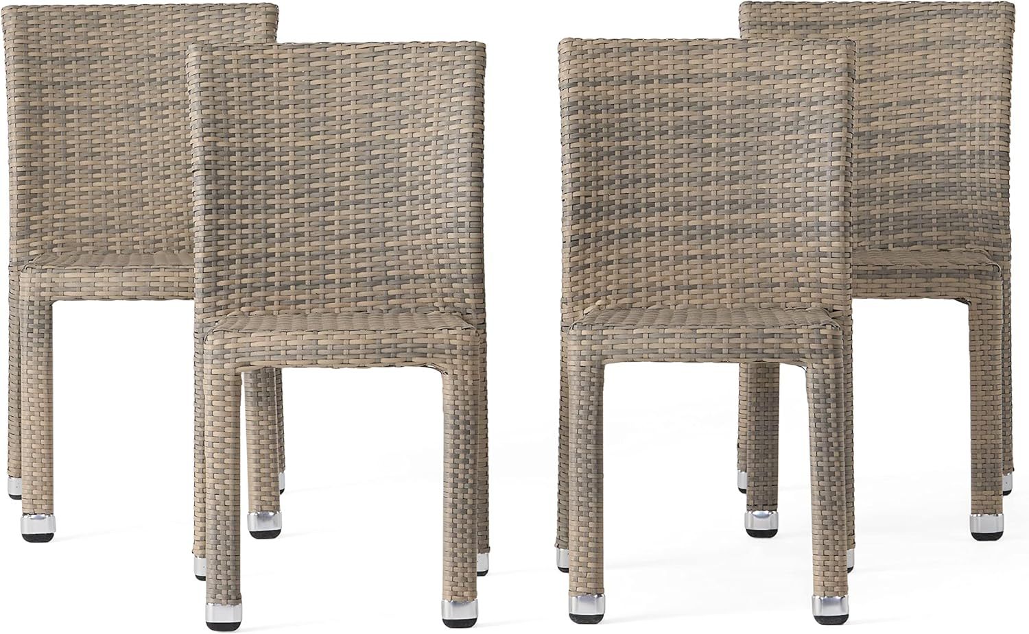 Larache Outdoor Aluminum Armless Rattan Dining Chairs, Set of 4