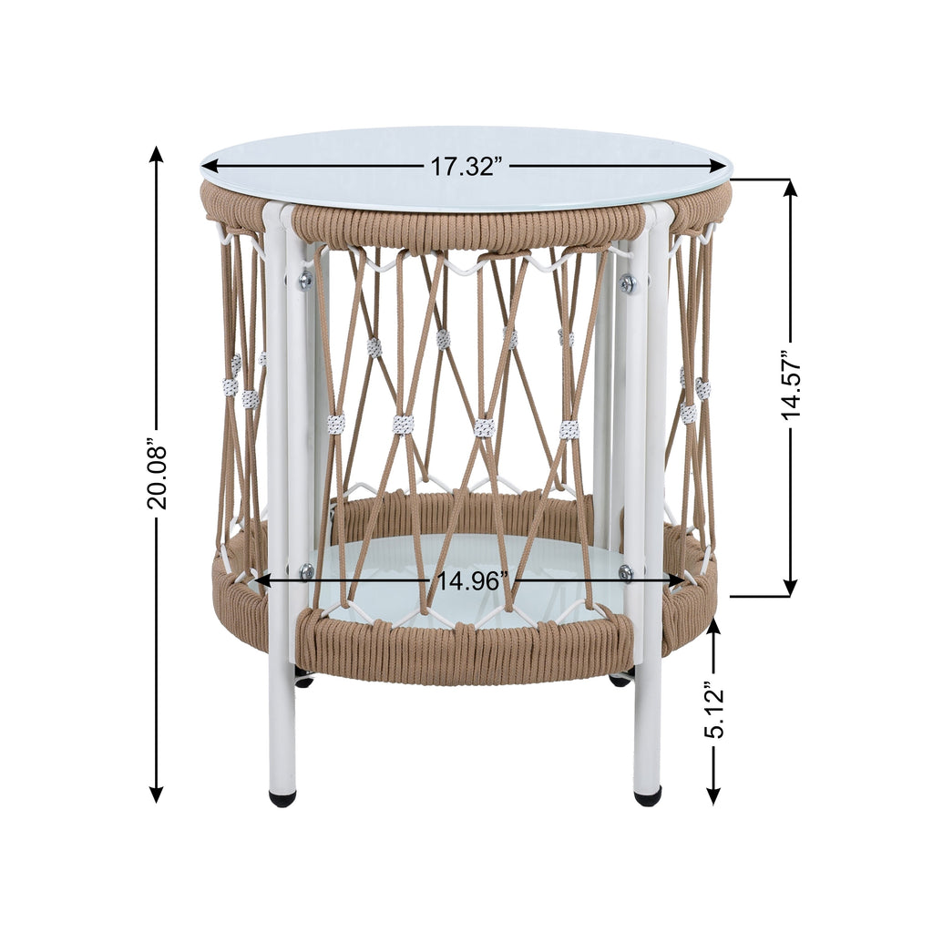 Caspian Outdoor Handwoven Rope Accent Table with Glass Top