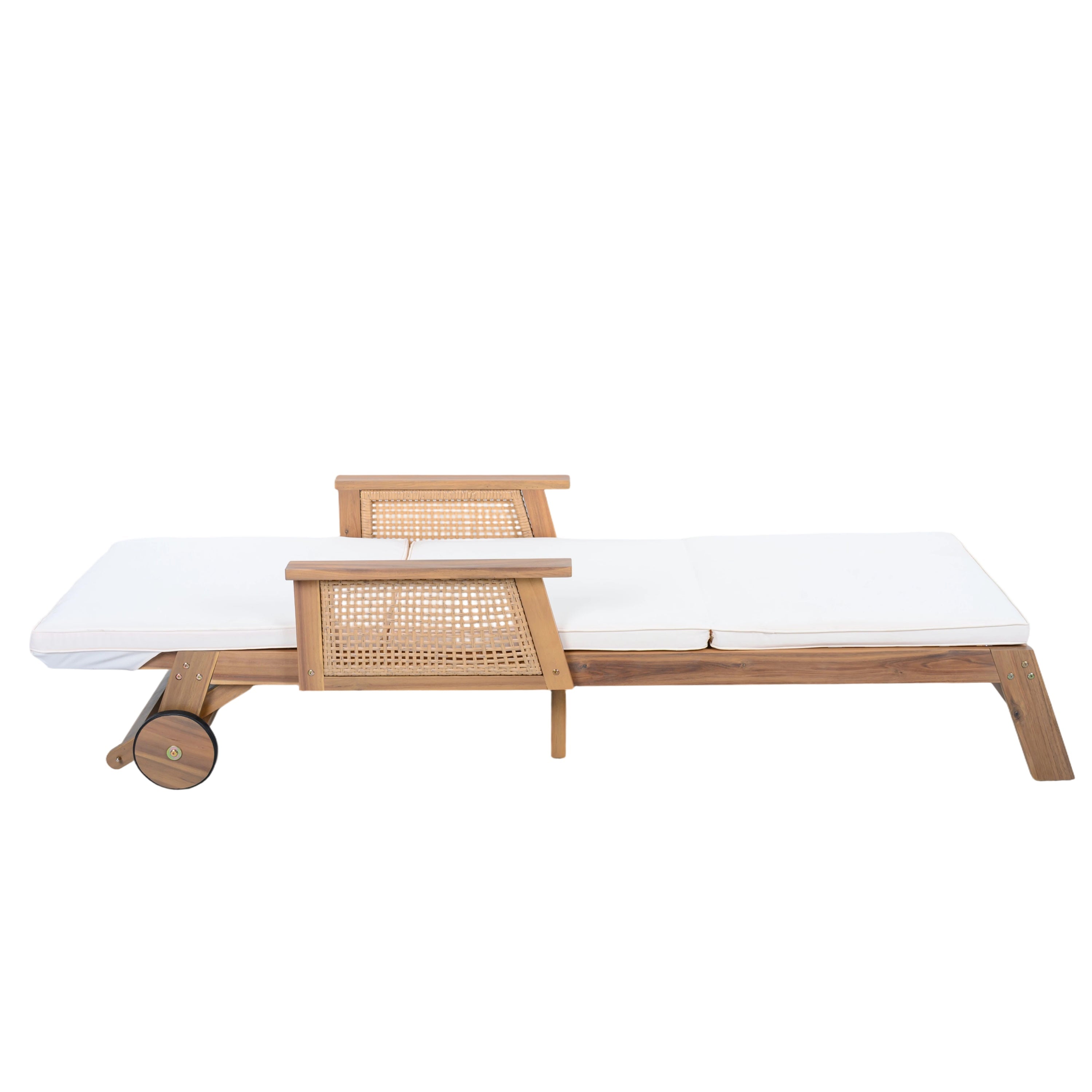 Retro Acacia Wood Outdoor Sunlounge with Wheels & 3-Position Backrest