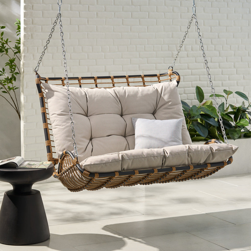 Arruda Outdoor Wicker Porch Swing with Cushions