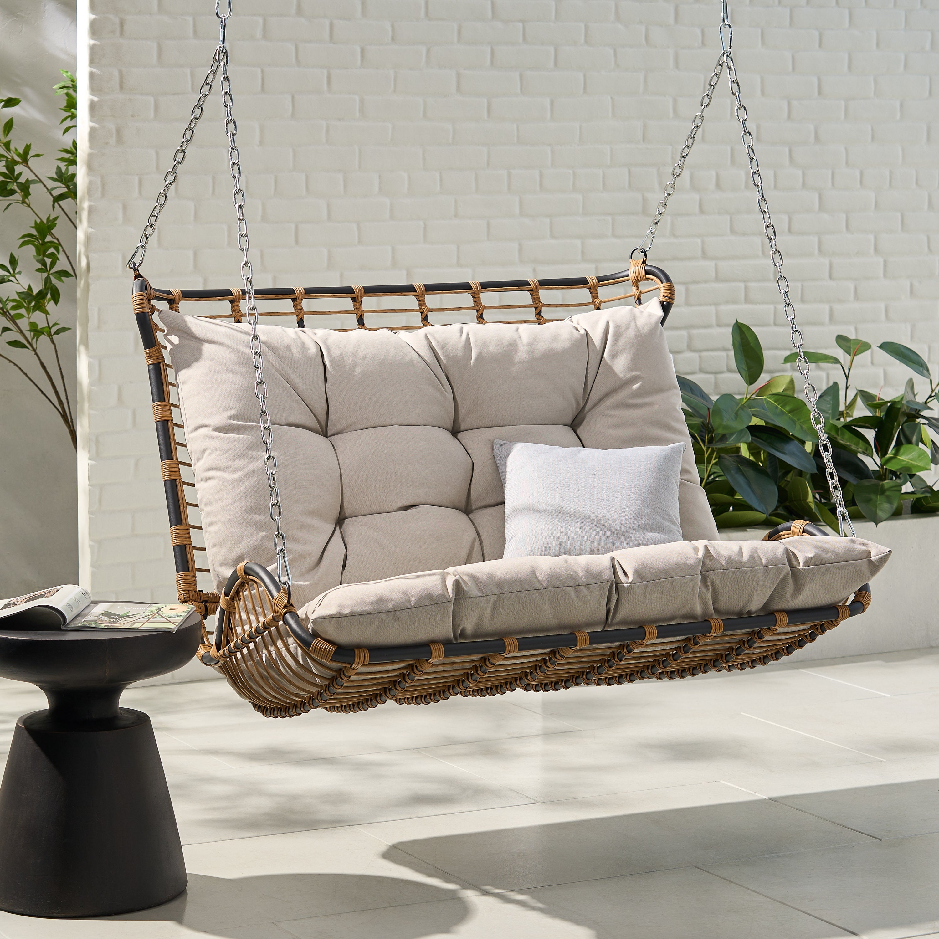 Arruda Outdoor Wicker Porch Swing with Cushions