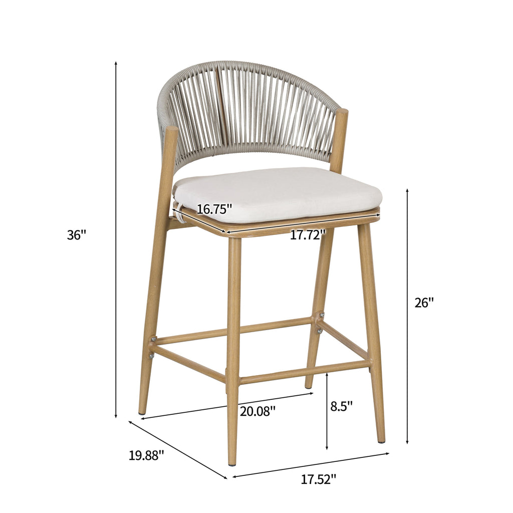 Outdoor Metal Frame Stools with Scallop-Shaped Backrest & Water-Resistant Cushions, Set of 2