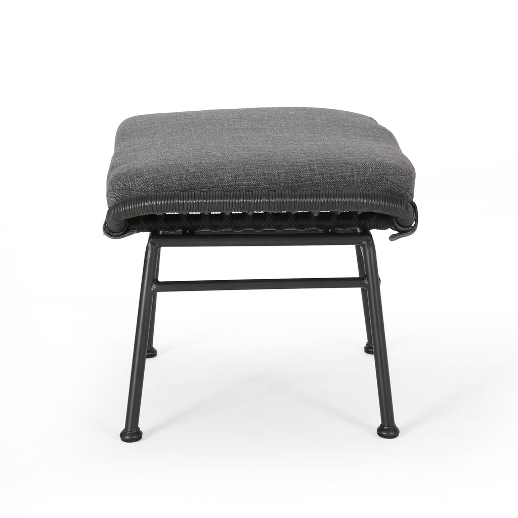 Cordella Outdoor Modern Boho Wicker Ottoman with Cushions, Set of 2