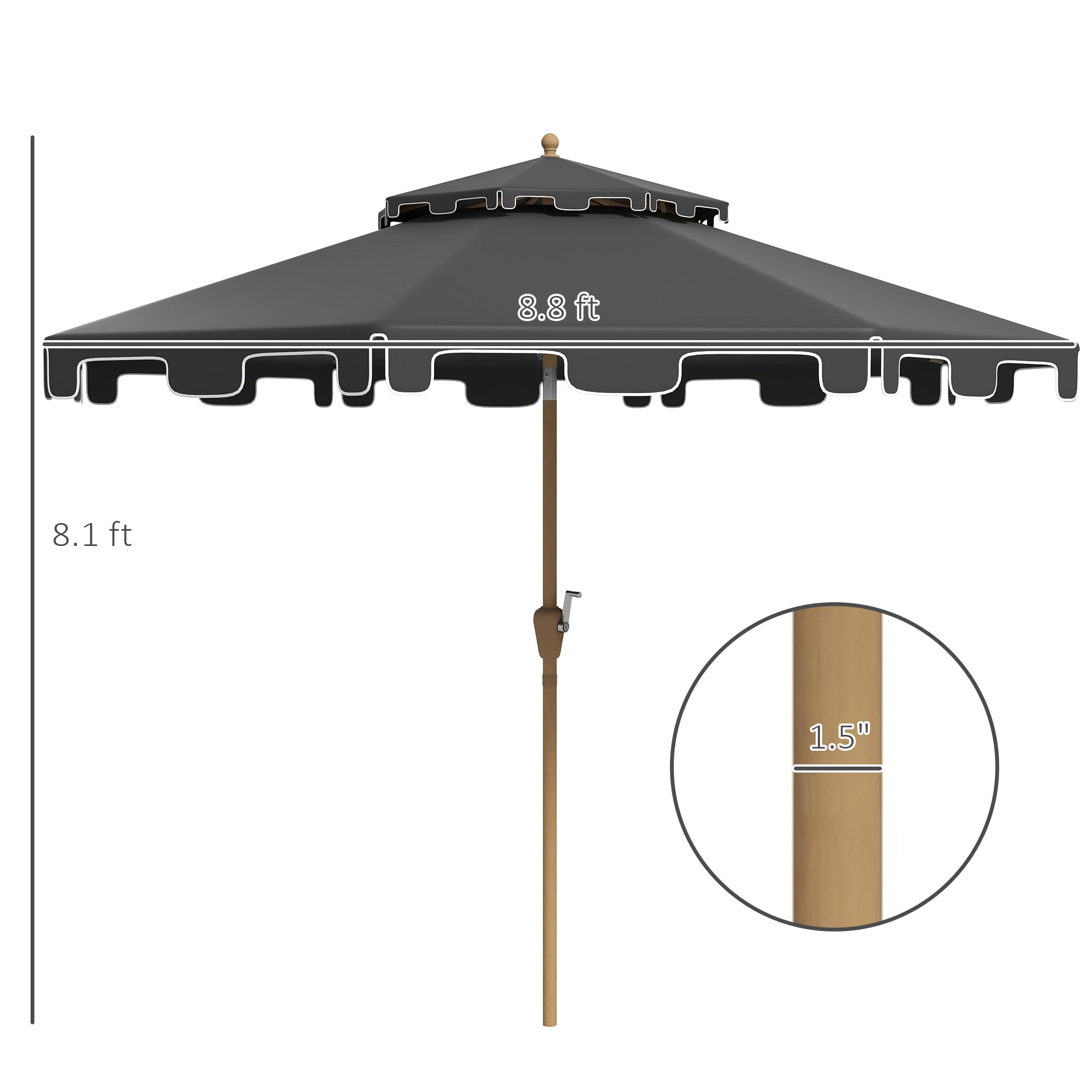 9' Double Top Ruffled Patio Umbrella with Push Button Tilt and Crank
