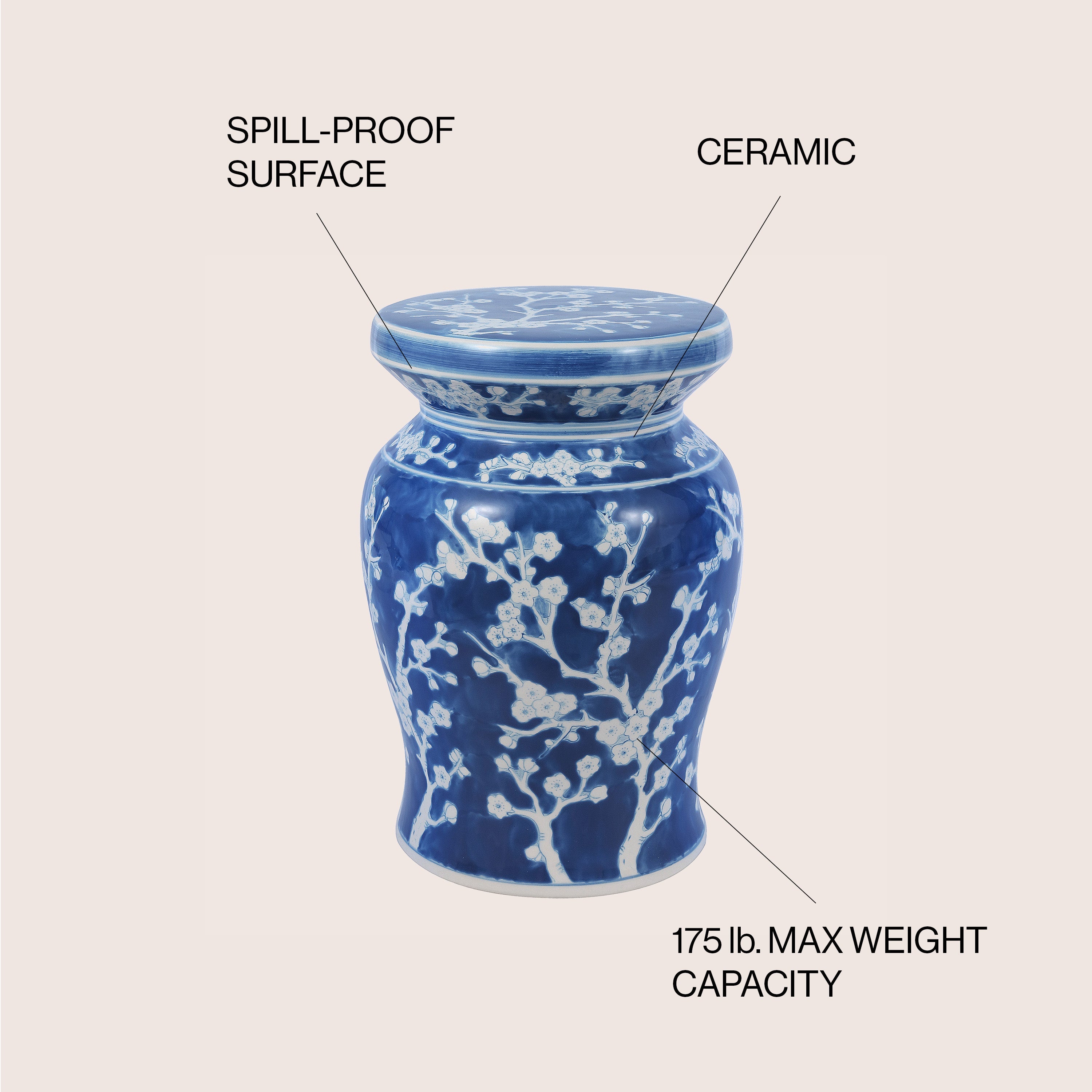 Cherry Blossom 17.75" Ceramic Garden Stool