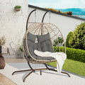 2-Person Outdoor Wicker Rattan Egg Chair with Stand Hanging