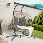 2-Person Outdoor Wicker Rattan Egg Chair with Stand Hanging