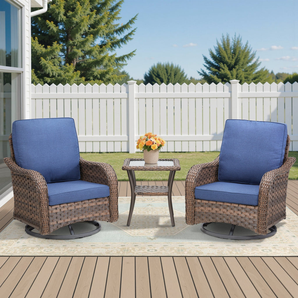 Marlowe Wicker 3 Piece Outdoor Furniture Set with Swivel Gliders