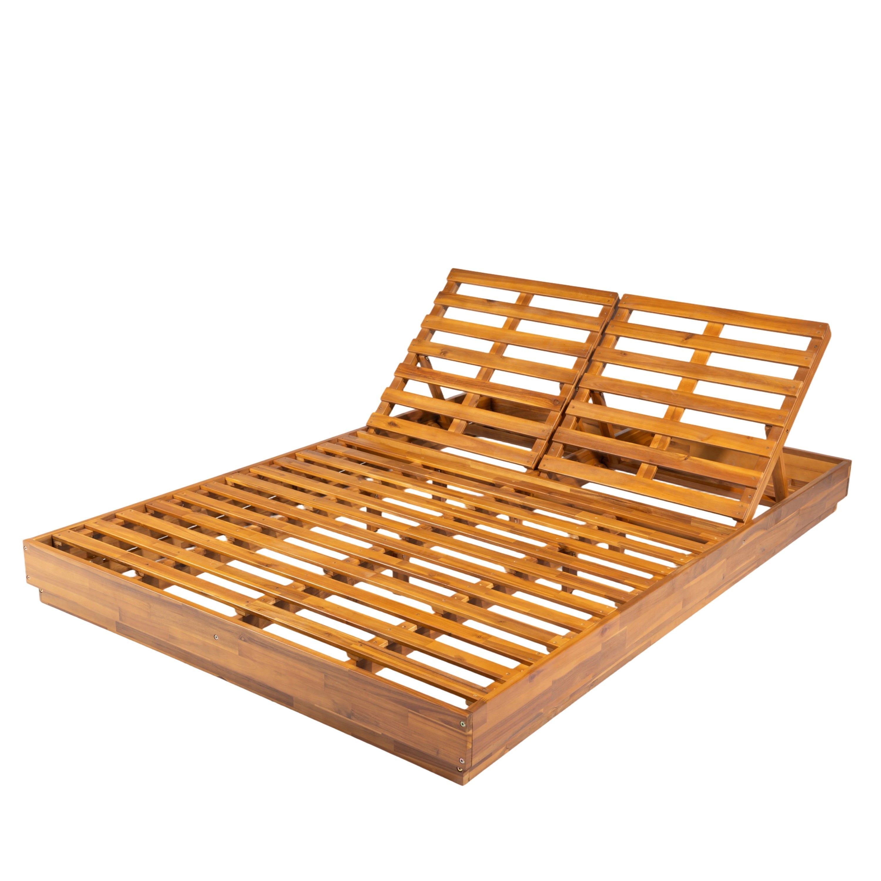 Adjustable Acacia Wood Low-Profile Double Sunlounge with Cushion