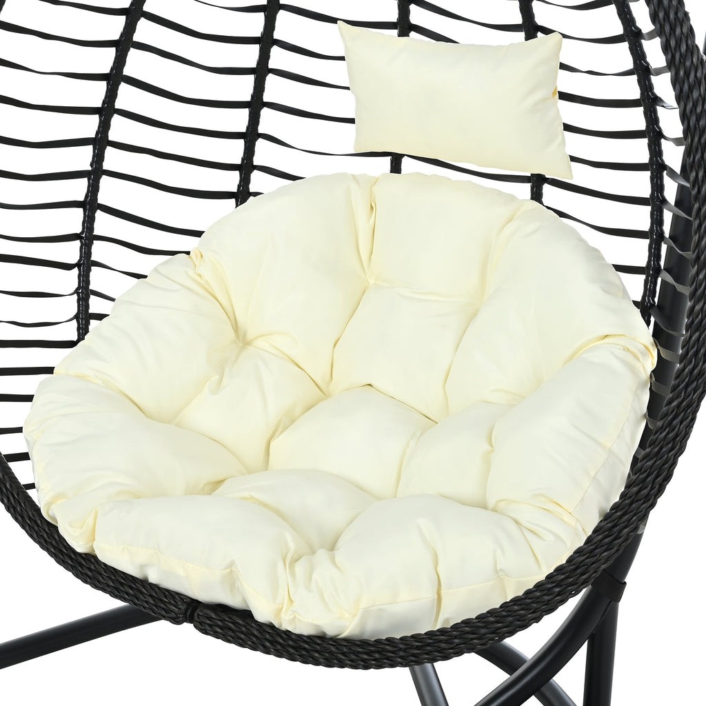 Foldable Rattan Egg Swing Chair with Iron Frame, Plush Cushion & Removable Headrest