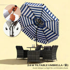 Bistro Stripe 2-Tier Vented Tiltable Patio Umbrella with Crank