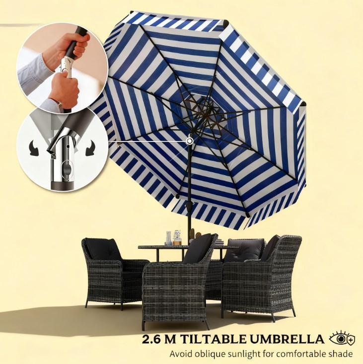 Bistro Stripe 2-Tier Vented Tiltable Patio Umbrella with Crank