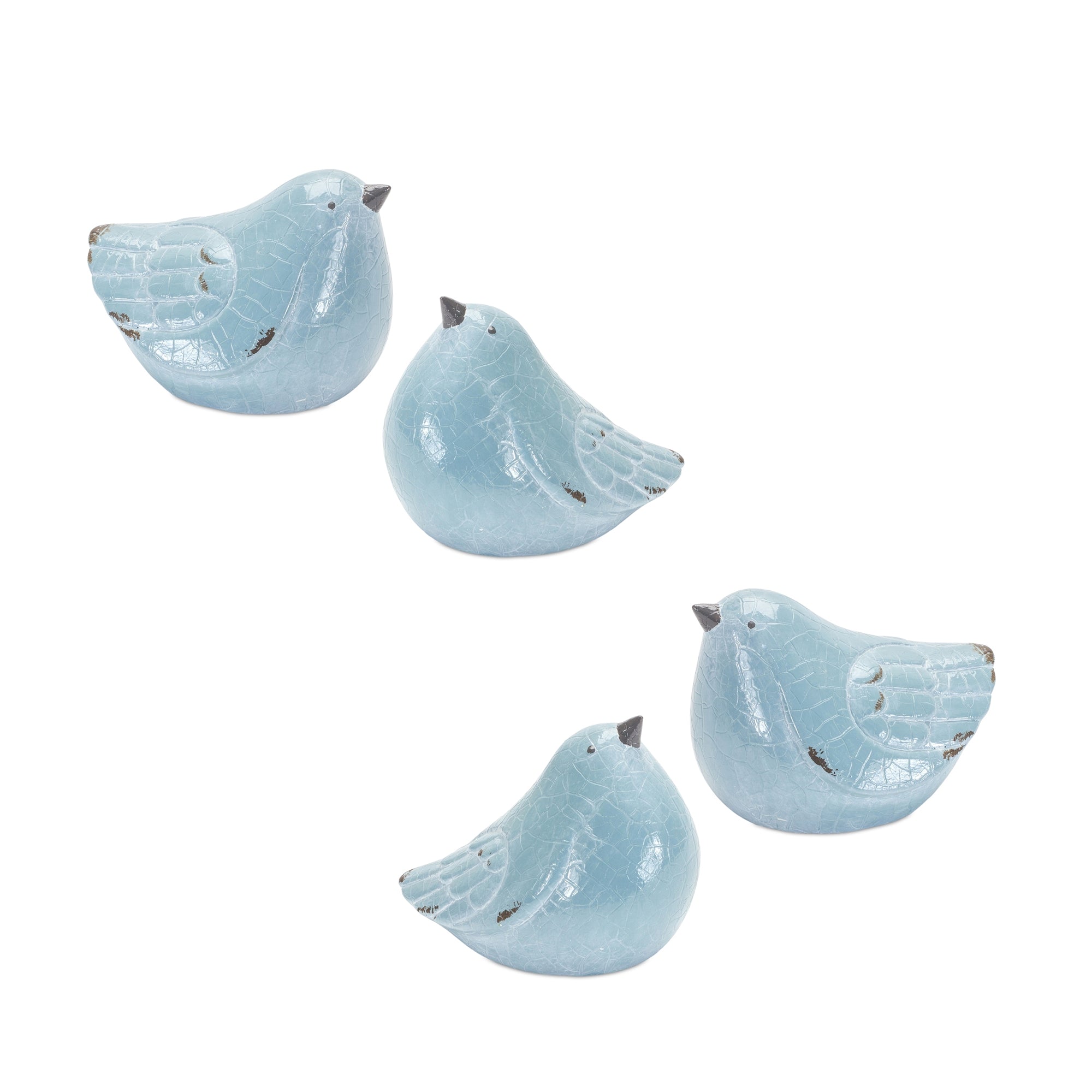 Cracked Terra Cotta Bird Figurine with Distressed Finish, Set of 4
