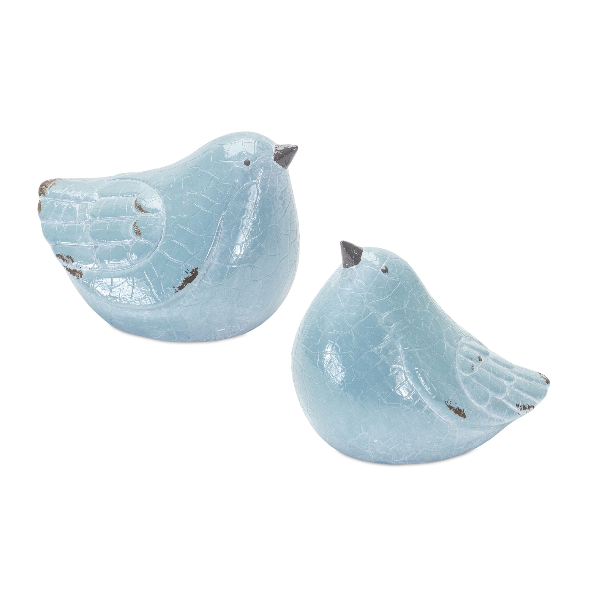 Cracked Terra Cotta Bird Figurine with Distressed Finish, Set of 4