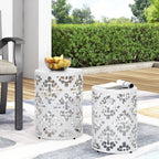 Refinery 2-Piece Outdoor End Table Set with Floral Patten and Iron Cut Design
