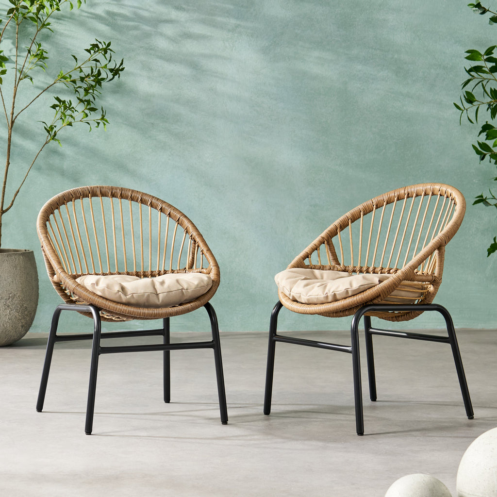 Outdoor Accent Chair with Curved Back and Basket Frame, Set of 2