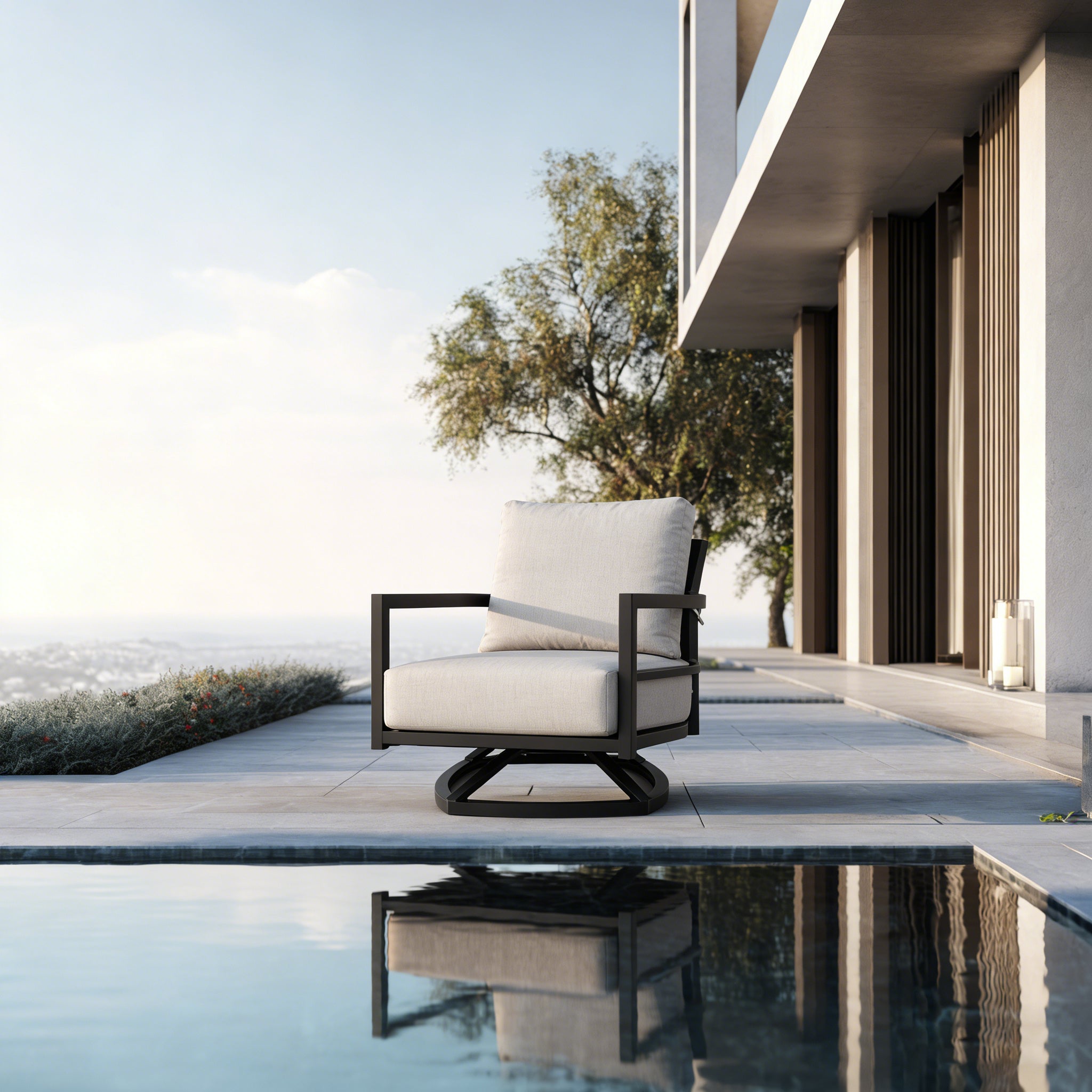 Mariner Outdoor Aluminum 360° Swivel Club Chairs and Sunbrella Cushions