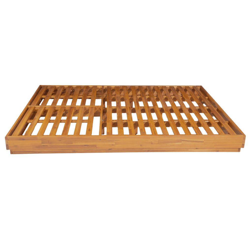 Adjustable Acacia Wood Low-Profile Double Sunlounge with Cushion