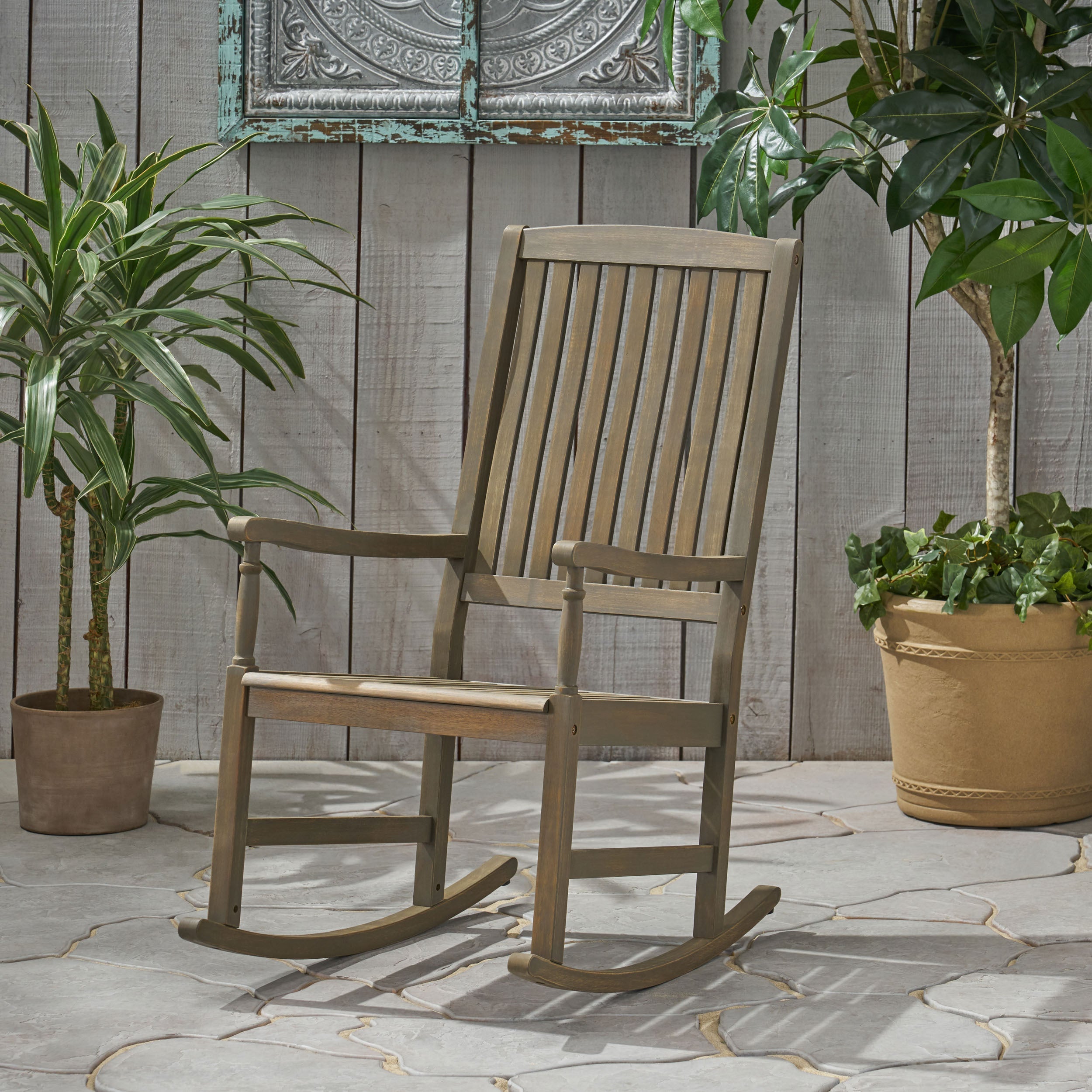 Muse Outdoor Acacia Rocking Chair with Slat Design