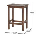 Mahogany Brown Outdoor Acacia Wood Counter Height Barstool, Set of 2