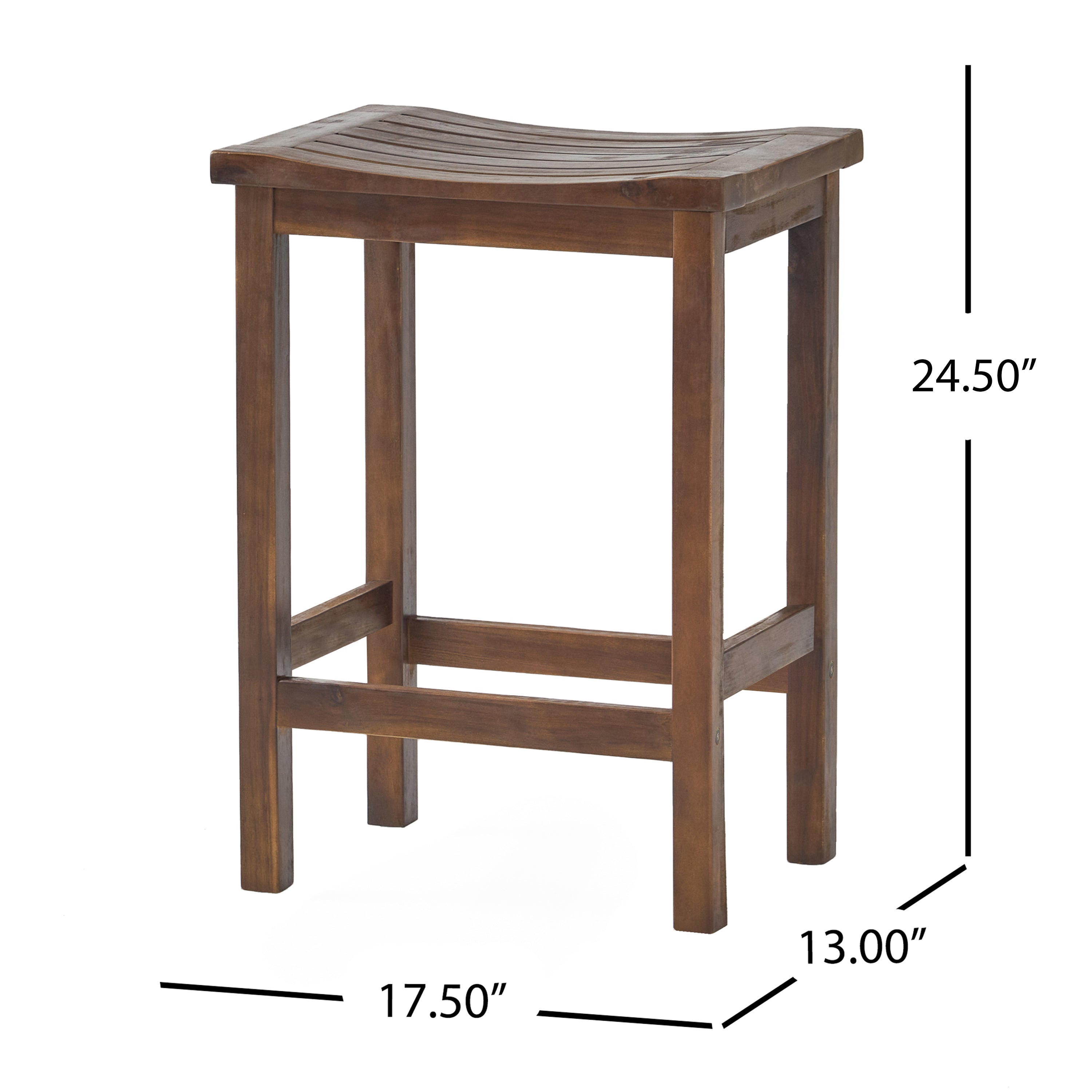 Mahogany Brown Outdoor Acacia Wood Counter Height Barstool, Set of 2