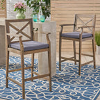 Perla Outdoor Acacia Wood Barstools, Set of 2