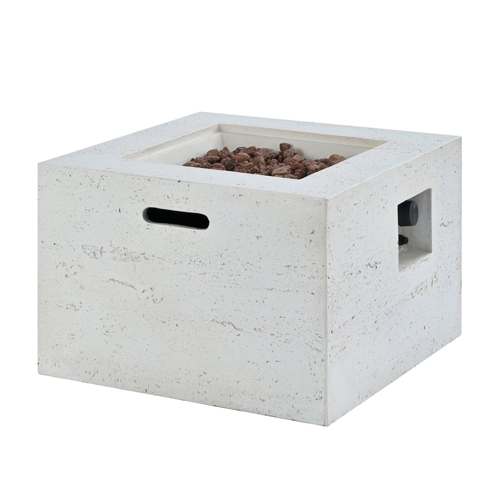 Outdoor Square Fire Pit with Steel Burner, Lava Rocks and Cover