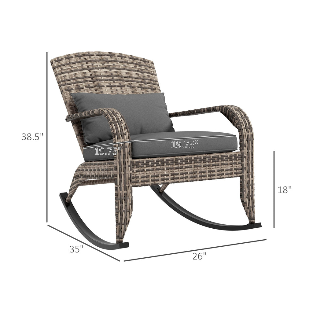 Outdoor Wicker Adirondack Rocking Chair with High Back & Seat Cushion