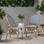 French Bistro Outdoor Dining Chairs, Set of 2 Navy & White