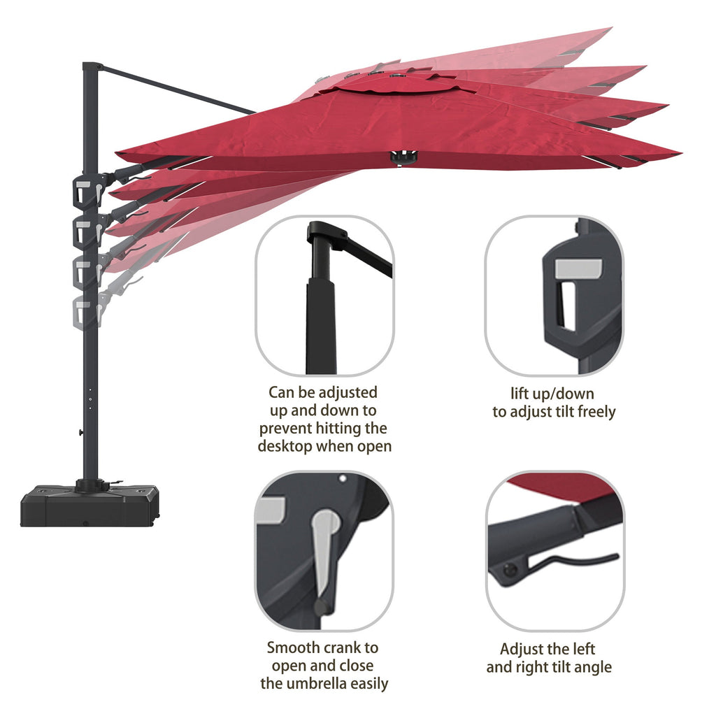 11' Square Cantilever Patio Umbrella with LED Light, Base Not Included