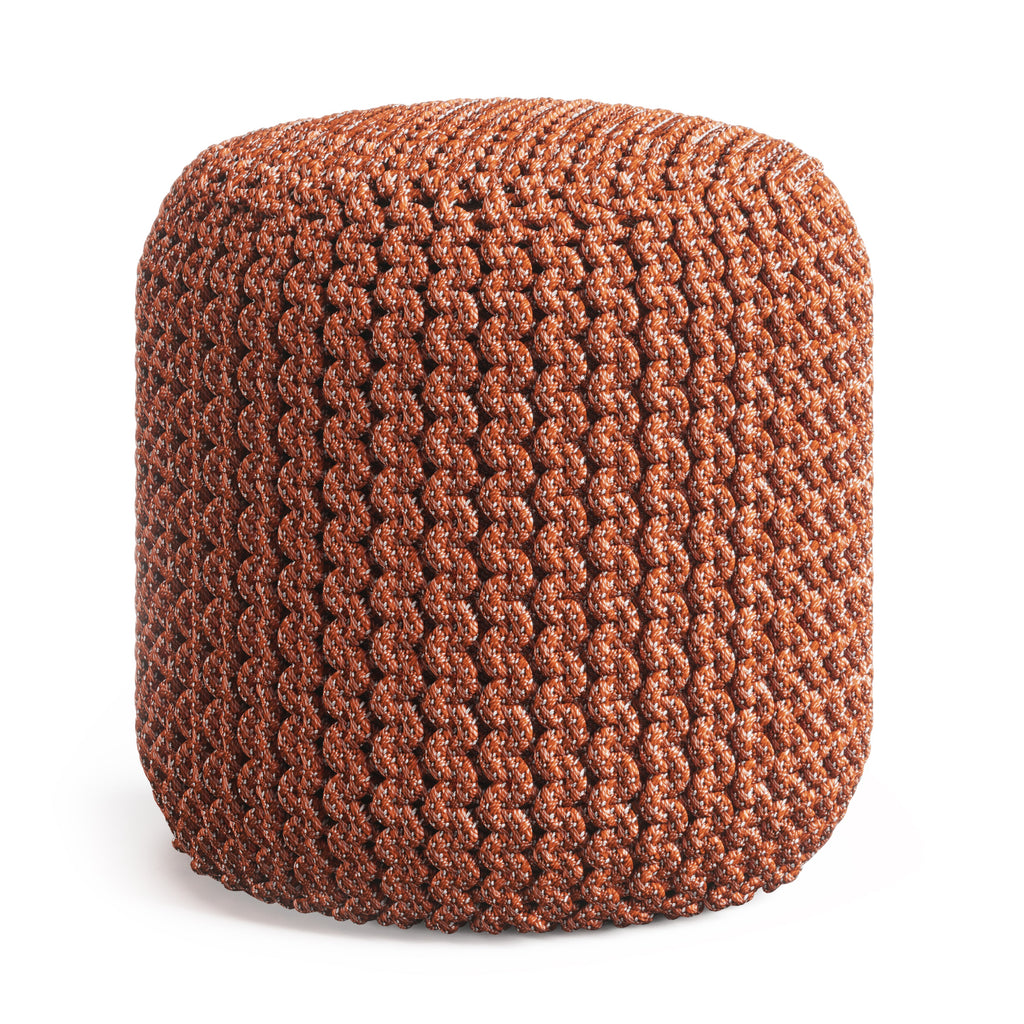 Wynne Orange Round Knitted Outdoor Pouf