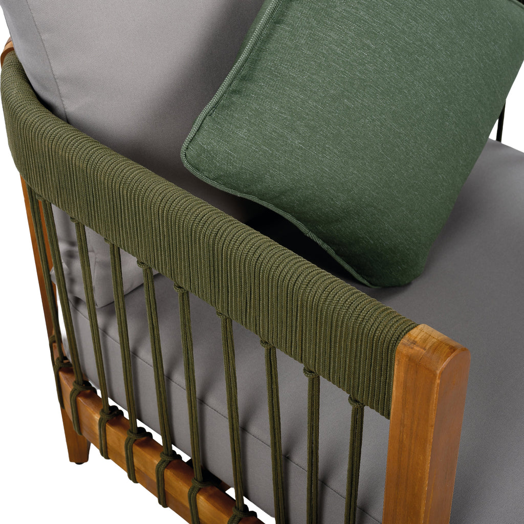 Azari Outdoor Acacia Wood Club Chair with Handwoven Rope Accents & Curved Backrest