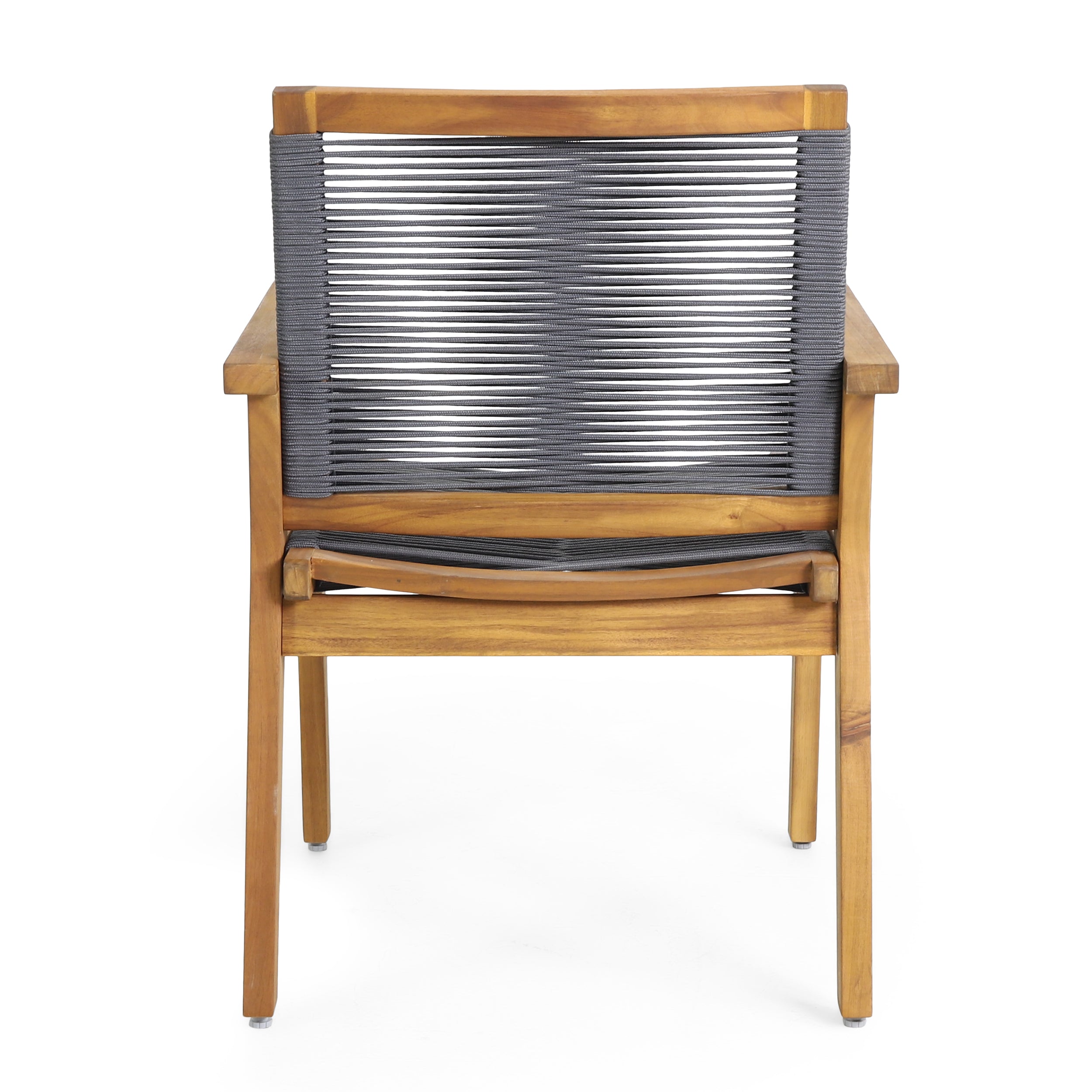 Outdoor Dining Chair with Rope Weave Design and Wooden Frame, Set of 2