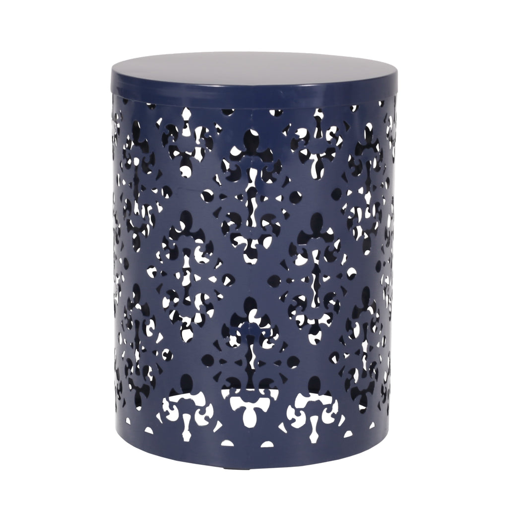 Spherical Outdoor Cylindrical End Table with Iron Cut Design